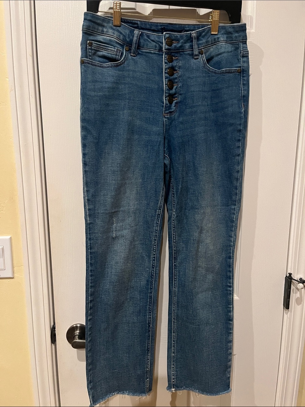 Kenneth Cole Women's Blue Straight-Leg Button-Fly Jeans